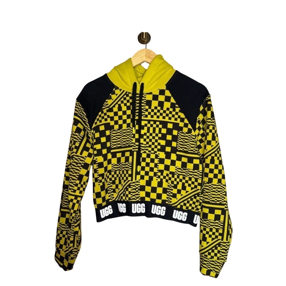 UGG Mallory Yellow Black Graphic Cropped Hoodie Checkered Streetwear‎ Medium
